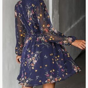 CUPSHE Women's Floral Print Chiffon A-Line Mini Dress Long Peasant Sleeves